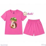  (H2) Bộ Bé Gái Tay Ngắn Quần Đùi In Hình Nấm (30-55kg) 