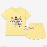  (H4) Bộ Bé Gái Tay Ngắn Quần Đùi In Hình Mèo (30-55kg) 