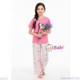  Bộ Bé Gái Tay Ngắn Quần Đũi Họa Tiết Nơ Hồng (20-72kg) 