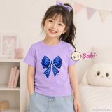  (H3) Áo Thun Trơn Baby Tee Mẹ Và Bé In Nơ Xanh (30-68Kg) 