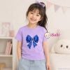  (H3) Áo Thun Trơn Baby Tee Mẹ Và Bé In Nơ Xanh (30-68Kg) 