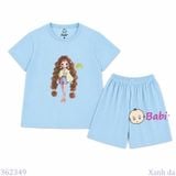  Bộ Thun Mát Bé Gái In Hoa Xanh Mùa Hè Size 20-55kg 