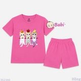 (H4) Bộ Bé Gái Tay Ngắn Quần Đùi In Hình Mèo (30-55kg) 