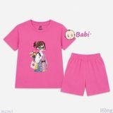  (H7) Bộ Bé Gái Tay Ngắn Quần Đùi Hình Cô Gái Đeo Kính (30-55kg) 