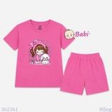  (H5) Bộ Bé Gái Tay Ngắn Quần Đùi Hình Cô Gái Nơ Hồng (30-55kg) 