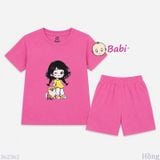  (H6) Bộ Bé Gái Tay Ngắn Quần Đùi Hình Cô Gái Và Cún (30-55kg) 