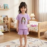  Bộ Thun Mát Bé Gái In Hoa Xanh Mùa Hè Size 20-55kg 
