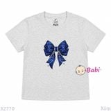  (H3) Áo Thun Trơn Baby Tee Mẹ Và Bé In Nơ Xanh (30-68Kg) 