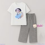  Bộ Bé Gái Tay Ngắn Quần Suông Dài In Hình Cô Gái Xinh Xắn (41-52kg) 