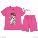  (M3) Bộ Bé Gái Tay Ngắn Quần Lửng Hình Cô Gái Đeo  (30-55kg) 