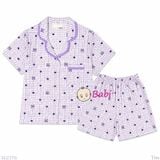  (tím) Set Bộ Pyjama Mẹ Bé Tay Ngắn Quần Đùi (30-58kg) 