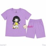  (M4) Bộ Bé Gái Tay Ngắn Quần Lửng Hình Cô Gái Và Cún (30-55kg) 