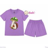  (H2) Bộ Bé Gái Tay Ngắn Quần Đùi In Hình Nấm (30-55kg) 