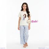  Bộ Bé Gái Tay Ngắn Quần Đũi Họa Tiết Nơ Xanh (20-72kg) 