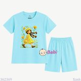  (M6) Bộ Bé Gái Tay Ngắn Quần Lửng Hình Cô Gái Và Hoa (30-55kg) 