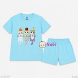  (H4) Bộ Bé Gái Tay Ngắn Quần Đùi In Hình Mèo (30-55kg) 