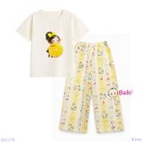  Bộ Bé Gái Tay Ngắn Quần Đũi Họa Tiết Mèo Vàng (20-72kg) 