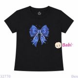  (H3) Áo Thun Trơn Baby Tee Mẹ Và Bé In Nơ Xanh (30-68Kg) 
