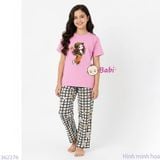  Bộ Bé Gái Tay Ngắn Quần Đũi Họa Tiết Caro Đen (20-72kg) 