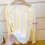  Áo Thun Len Mỏng Tay Dài Viền Ren Xinh Xắn (45-55kg) 