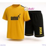  Bộ Tay Ngắn Quần Lửng  Bé Trai In Chữ Đơn Giản (23-53kg) 