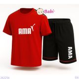  Bộ Tay Ngắn Quần Lửng  Bé Trai In Chữ Đơn Giản (23-53kg) 