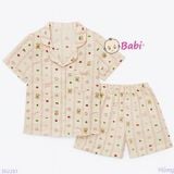  Bộ Pijama Tay Ngắn Quần Đùi Họa Tiết Gấu (25-58kg) 