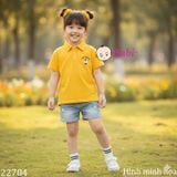  Áo Thun Cổ Trụ Bé Trai Bé Gái Tay Ngắn Hình Gấu (30-75kg) 