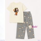  Bộ Bé Gái Tay Ngắn Quần Đũi Họa Tiết Caro Đen (20-72kg) 