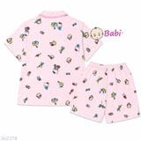  (hồng) Set Bộ Pyjama Mẹ Bé Tay Ngắn Quần Đùi (30-58kg) 