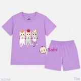  (H4) Bộ Bé Gái Tay Ngắn Quần Đùi In Hình Mèo (30-55kg) 