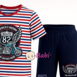  Bộ Tay Ngắn Sọc Quần Lửng In Hình Moto (30-47kg) 