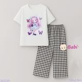  Bộ Bé Gái Tay Ngắn Quần Suông Dài Họa Tiết Xinh Xắn (41-52kg) 