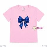  (H3) Áo Thun Trơn Baby Tee Mẹ Và Bé In Nơ Xanh (30-68Kg) 