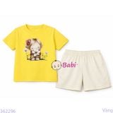 Bộ Bé Gái Tay Ngắn Quần Đùi Hình Bé Và Hoa (24-52kg) 