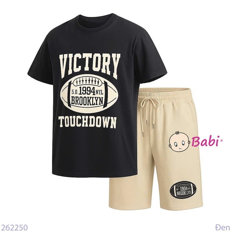  Bộ Thun Bé Trai Tay Ngắn Quần Lửng Chữ Victory (50kg - 70kg) 