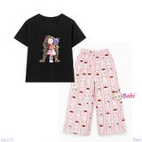  Bộ Bé Gái Tay Ngắn Quần Đũi Họa Tiết Mèo Hồng (20-72kg) 