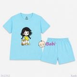  (H6) Bộ Bé Gái Tay Ngắn Quần Đùi Hình Cô Gái Và Cún (30-55kg) 