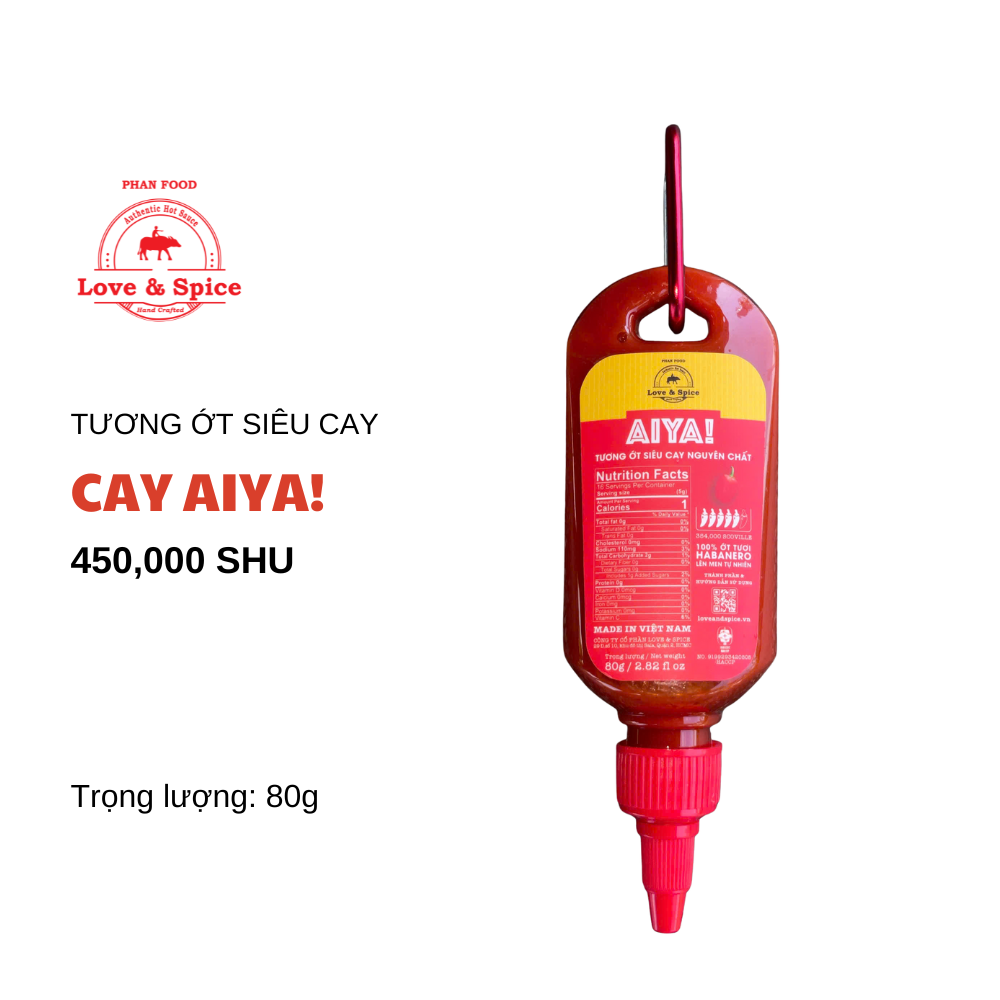  Móc khóa tương ớt siêu cay Love & Spice CAY AIYA! lên men tự nhiên từ ớt Red Habanero chai 80g 