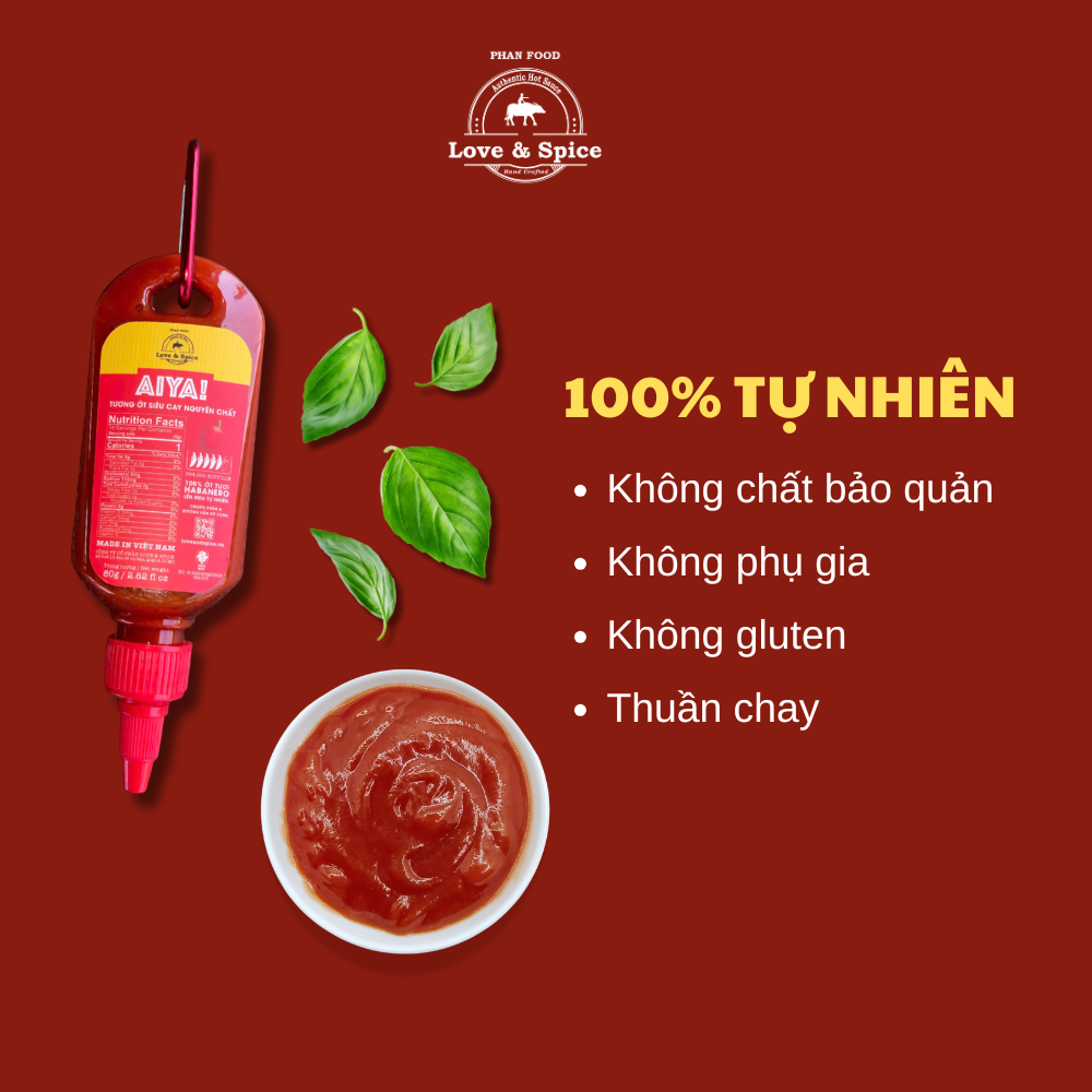  Móc khóa tương ớt siêu cay Love & Spice CAY AIYA! lên men tự nhiên từ ớt Red Habanero chai 80g 