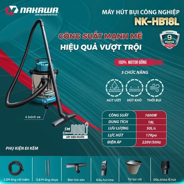 Máy hút bụi công nghiệp NAKAWA NK-HB18L