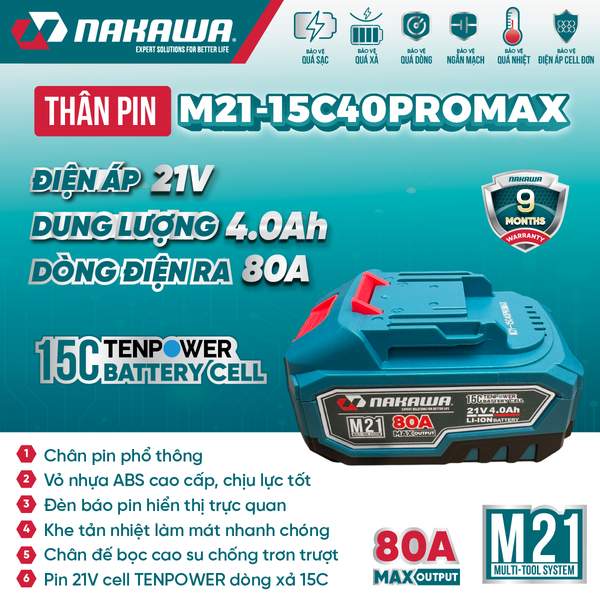 Pin 21V 4.0Ah NAKAWA M21-15C40PROMAX