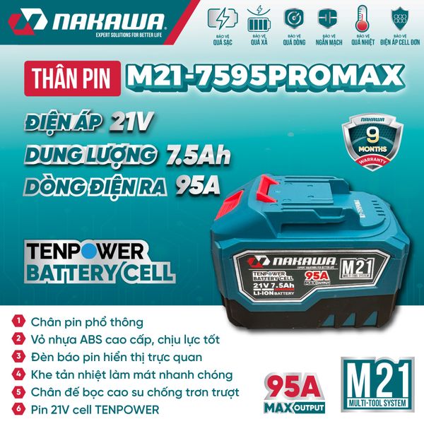Pin 21V 7.5Ah NAKAWA M21-7595PROMAX