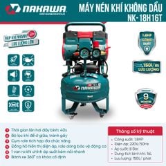 Máy nén khí không dầu, tốc nhanh, siêu êm NK-18H16T - 16 lít