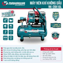 Máy nén khí không dầu, tốc nhanh, siêu êm NK-28H16L - 16 lít