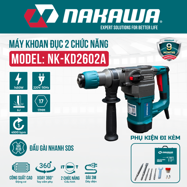 Máy khoan đục 2 chức năng NAKAWA NK-KD2602A