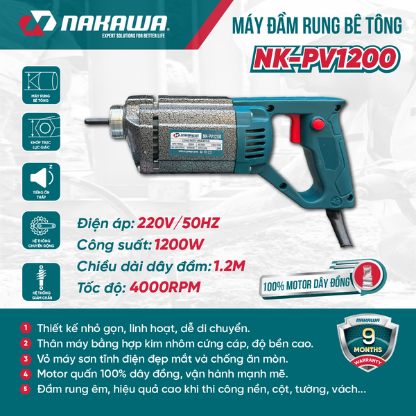 Máy đầm rung bê tông NAKAWA NK-PV1200