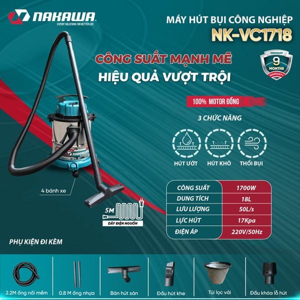 Máy hút bụi công nghiệp NAKAWA NK-VC1718