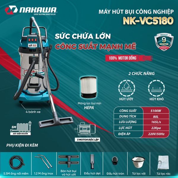 Máy hút bụi công nghiệp NAKAWA NK-VC5180