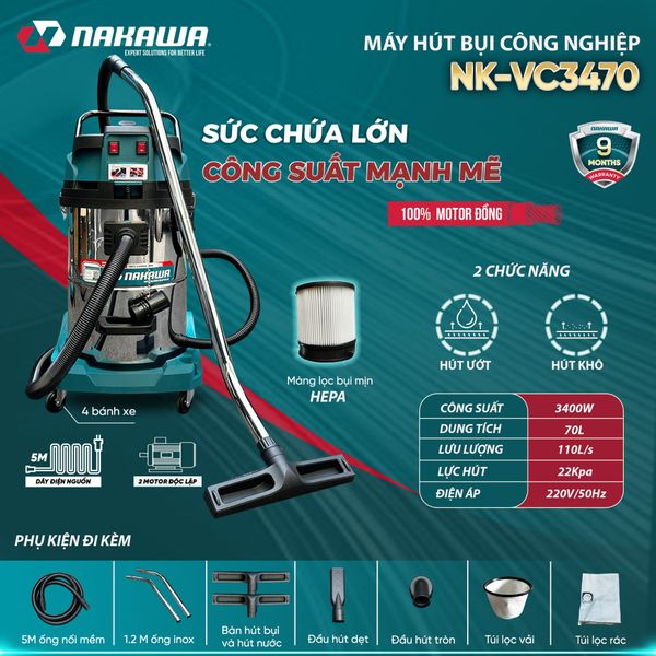 Máy hút bụi công nghiệp NAKAWA NK-VC3470